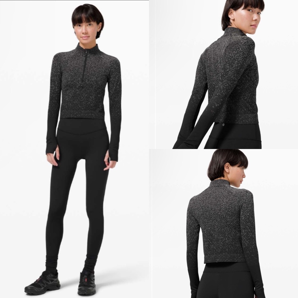 Lululemon Rest Less Cropped 1/2 Zip
Herringbone Fade Black / White! EUC